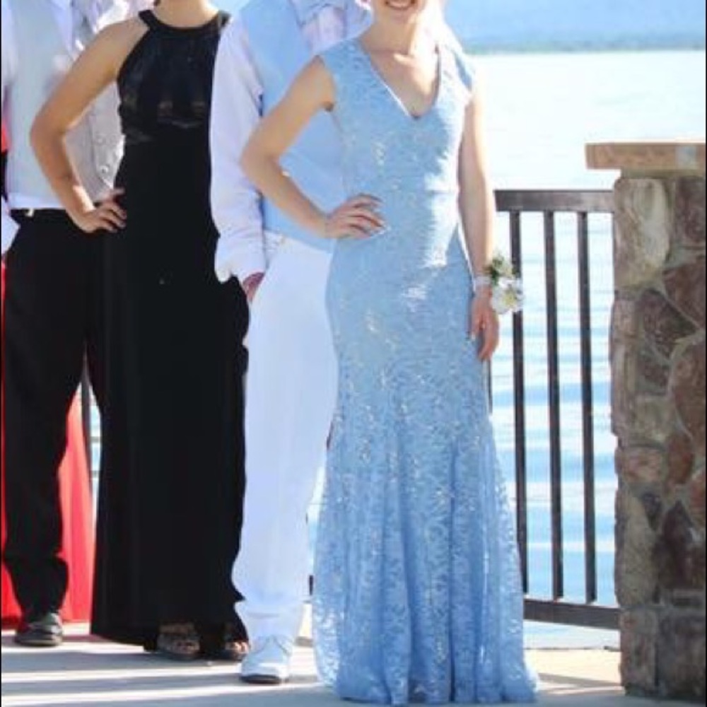 Baby Blue Lace/Sequin Prom Dress